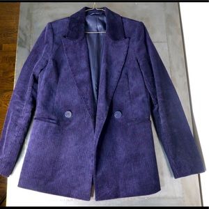 Long Fit Single Breasted Navy Corduroy Blazer